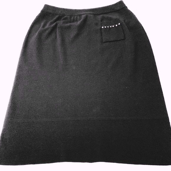 Sonia Rykiel warm soft black wool knit skirt at knee shiny rhinestones on pocket - Picture 4 of 8